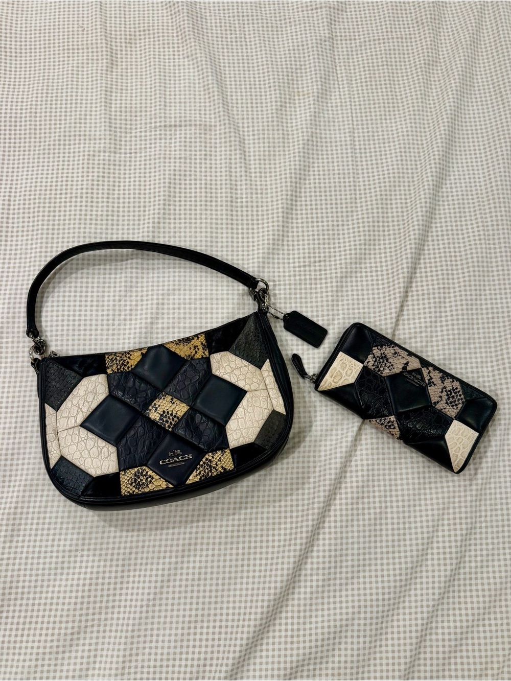 Coach Black, Cream & Gold Patchwork Shoulder Bag with Wallet